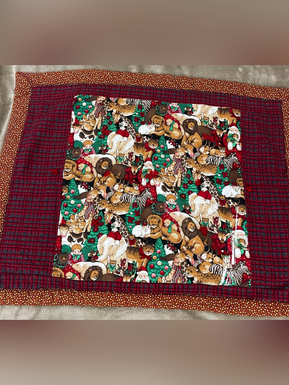 Christmas Themed Noahs Arc Vintage 27” X 34” Reversible Quilt